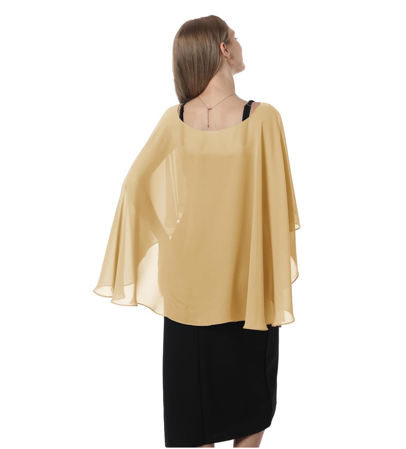 Hotshawl كابليت هوتشول للنساء شيفون كاب شالات ولفات لفستان المساء أغطية زفاف (ذهبي) - Image 4